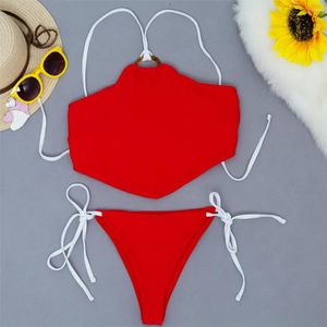 Kadın mayo seksi kolsuz sırtsız yular bikini kadın mayo kadınlar iki parçalı set banka mayo yüzme k3061