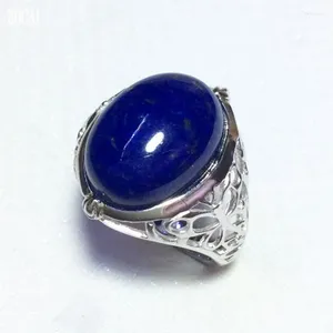 Cluster Rings Real S925 Silver Inlaid With Natural Afghan Lapis Lazuli Ring For Man Butterfly Engraved 925 Men And Women