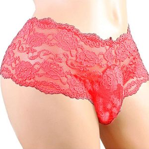 Panties Men's Lace Male Transparent Breathable Soft Comfortable Sexy Underpants Erotic Solid Color Underwear Mid-waist Briefs