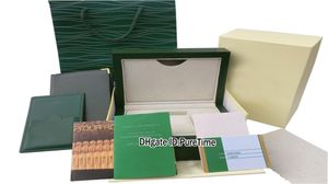 Ucuz Klasik Yeşil Ahşap Orijinal İzleme Kutusu Sertifika Kartı Cüzdan Yeşil Deri Hediye Kağıt Çantası Gündat Sub 116660 Rollie Puret3742923