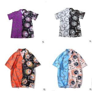 Hip Mens Hop Shirts Streetwea Hawaiian Fire Skull Chain Haruku 해변 셔츠 여름 상판 짧은 슬리브