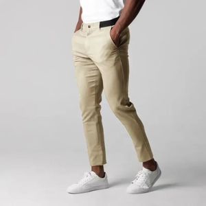 Office chuda długie spodnie stałe kolor proste spodnie Pants Men Fashion Business Casual Slim 240408