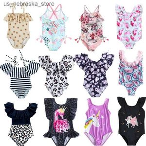 Endelar Baby Girl One Piece Baddräkt för småbarn Baby Girl Swimsuit 2023 Summer Girl Leopard Print Swimsuit Bikini Swimsuit Q240418