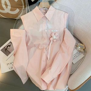 Bluzki damskie Ebaihui Pink Polo Selak Sunshreen Kobieta Koszula jesienna luźna 3d kwiat design damskie bluzka swobodnie na ramię blusas top