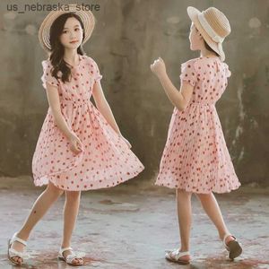 Girl's Dresses 2022 Summer Baby Kids Girls Clothes Dresses Party Sleeveless Polka Dot Flower Gown Dress 2 3 4 5 6 7 8 9 10 11 12 13 14 15 Years Q240418