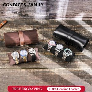 CONTACTS FAMILY Watch Roll Travel Case Portable Vintage Cow Leather Display Watch Storage Box with Slid in Out Watch Organizers 240416