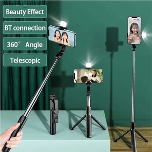 Selfie Monopods Bluetooth Control Wireless Selessie Stick mit Fill Light Stativ Monopod Stand Telefonhalter Remote Schönheit USB Lading Y240418