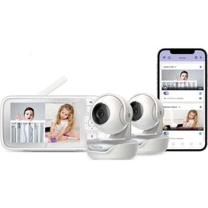 Pozostań w kontakcie z Hubble Connect Twin 5-calowy Smart Baby Monitor-patelnia, pochylenie, zoom, 2-drogowy dźwięk, noktowizor, czujnik temperatury pokojowej dla spokoju umysłu