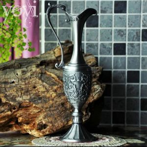 Vase Home Decoratory Metal Alloy Tabletop Vintage Flower Carved Pewter Artcraft Gift Flower Vase