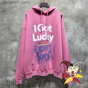 Mens Hoodies Sweatshirts 2023fw tvättade rosa Vetements hoodie män kvinnor jag gjorde ingenting jag just hade tur vintage huvtravad pullover t230602