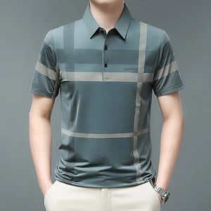 남성 폴로 셔츠 여름 짧은 슬리브 티셔츠 줄무늬 인쇄 버튼 느슨한 플러스 크기 캐주얼 편안한 패션 탑 240403
