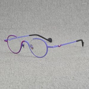 サングラスフレーム高品質の純粋なチタンラウンド日本のスタイルフレーム男性女性光学デザイナー眼鏡処方レンズ