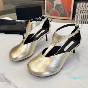 Runde Zehen Frauen High Heels Runway Designer Sommer Neue Ankunft mit Metalknopf Dekor. Knöchel Schnürung PUSSISCHE STY