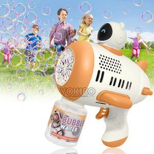 Bubbelpistolmaskin för barn småbarn 8 hål bubbla maker automatisk bubbelblåsare med LED -lätt tvålbubbla maker sommarleksaker 240418