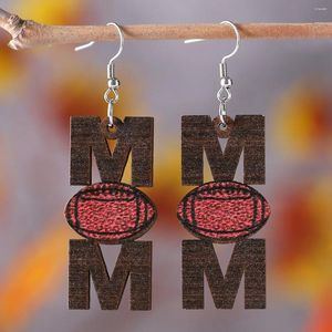 Dangle Earrings 2024 Mother's Day Earthings Mom Sports Football Rugbyハンギング両面木製耳輪ギフト卸売