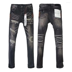 Herren Jeans Purple Marke Herren Hip Hop Wäschetetikett getönte schwarze Reparatur niedrig heben dünne Jeanshosen