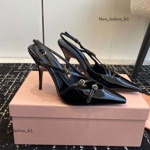 Miui Moda Mui Mui Ayakkabı Lüks Tasarımcılar Topuklar Deri Slingback Mui Mui Mui Güneş Gözlüğü Topuklu Sandal Stiletto Topuk Akşam Drese Kadınları 3cm 386