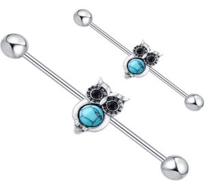 Opal taş baykuş çelik endüstriyel piercing halter küpe seksi kadınlar vücut mücevher sarmal kulak bar tragus piring 20pcs2545903