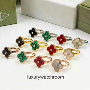 High End jewelry rings for vancleff womens Lucky grass ring rose gold fritillary ruby peacock simple ring gift Original 1:1 With Real Logo