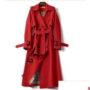 Women Trench Coats Designer Jesienna moda elegancka płaszcz paska kobiety luźne wiatrówki w środkowej długości żeńska swobodna dostawa a appa dhhib