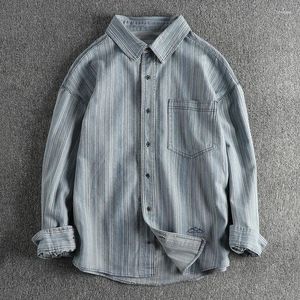 Camisas casuais masculinas tecidos lavados para fazer camisa de manga longa velha casaca de tendência retro