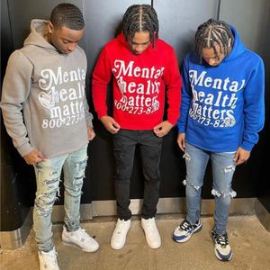 Retro Street Mental Health Matters Hoodie Mens and Womens Long-Sleeved Casual Loose Y2K Couples Clothing Sweatshirts 240417