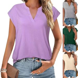 Women's 2024 Spring/summer Solid V-neck Casual Loose Short Sleeved T-shirtF41829