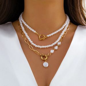 IngeMark Multilateer Imition Pearl Ot Neckle Neckle Necclace Women Wed Bridal Goth Chain Y2K Accessori Gioielli Neck 240403