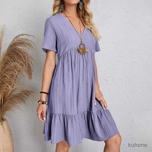 Abiti casual di base Donne vintage A-Line Mini abito 2022 Summer Fashion Casual V-Neck High Waist Solid Elegant Party Dresses Lady Short Maniche abito