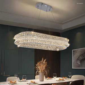 Kronleuchter Luxusvilla Kristall Kronleuchter Chrom Oval Kitchen Island Suspension Moderne LED -Leuchten Dekor Loft Esszimmer Glanz