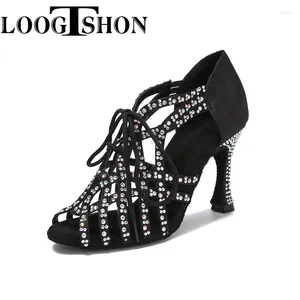 Dance Shoes Loogtshon Women Latin Rhinestones Soft Bottom Salsa Shoesjazz Girls 5.5/7.5cm Practice Sandals