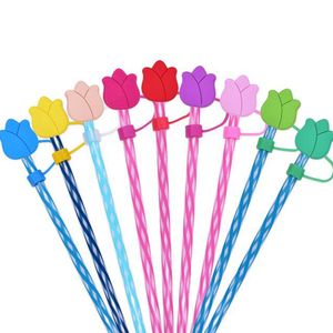 10mm Splash Proof Cartoon Straw Plug Silicone Flowers Form Straw Toppers Charms Tillbehör Dekoration