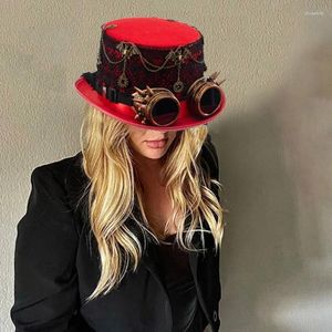 Baskar Steampunks Top Hat Unisex Nonwoven Victorians med Goggles Costume Rollspel Hippieshat Halloween Headwear