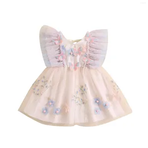 Girl Dresses 2024 Toddler Girls Dress Flower Butterfly Embroidery Sleeve V-Neck Summer Fashion Casual Princess