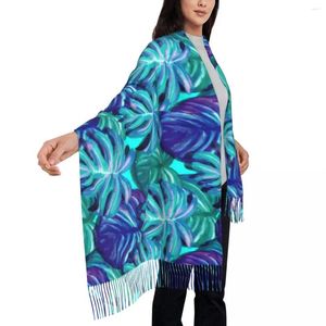 Scarves Neon Palm Leaves Scarf With Long Tassel Tropical Print Warm Shawl Wrap Ladies Printed Headwear Autumn Retro Bandana