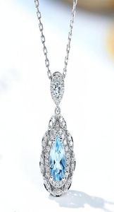 Vintage Aquamarine Blue Crystal Topaz Gemstones Diamond Pendant Neckor for Women White Gold Silver Color Jewel Fashion Gift7457988