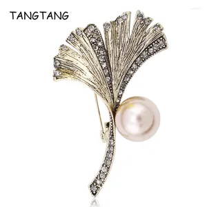 Broszki tangtang liść broszka broszka błyszcząca rhinestone perel dla kobiet mężczyzn zwykłe szpilki prezenty eleganckie urok biżuterii vintage