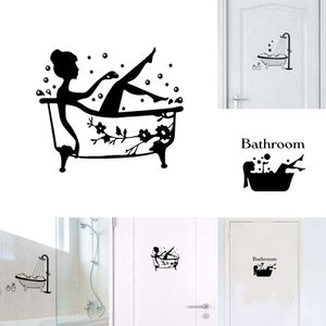 Bathroom Wall Sticker Toilet Decor Living Room Cabinet Home Decoration Decals Beautify Self Adhesive Mural WC Sign Doorway wholesale 20pcs