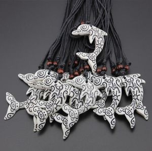 Fashion Wholesale 12PCS/LOT Faux Bone Taino Sun Frog Carving Dolphin Pendants Necklace for men women's jewelry Amulet gift MN5207873166