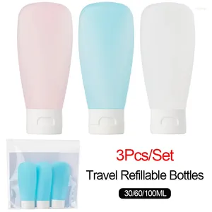 Storage Bottles 3Pcs/Set Refillable Bottle 30/60/100ml Travel Kit Portable Essence Shampoo Liquid Cosmetics Squeeze