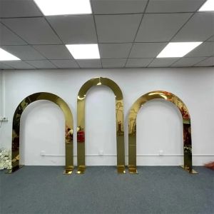 Decoration New GoldPlated Background Frame Wedding iron Art Props Outdoor Wedding Decoration Stainless Steel Shelf Screen Arch 004