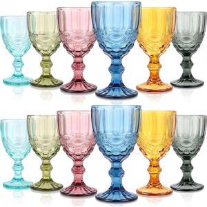 Vingglasögon 10oz färgat glasbägare med stam 300 ml vintage mönster emed romantisk dricksvaror för fest bröllop droppe av 0418