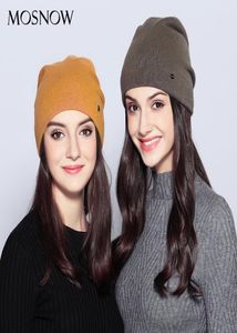 Mosnow women039s şapkalar yün gündelik sonbahar kış yeni çift katman kalın örme şapkalar kızlar için beanies mz7257199515