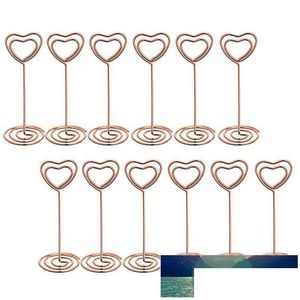 Outras ferramentas de cozinha 12 PCs Gold Rose Gold Heart Po Stands Stands Titleds de mesa Coloque clipes de menu de papel do cartão para S Drop Delive Dhfgt