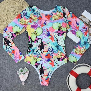 Damen Badebekleidung Langarmdrucken Bikini hohl Out Rückenlosen Badeanzug Kawaii Urlaub Tropische Schwimwears Frauen sexy brasilianische Strandbade