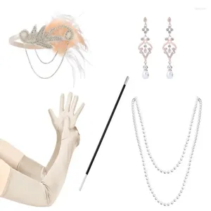 Party Supplies 5st Gatsby Champagne Color Set 1920s Flapper Girl Dress Halloween Props Gloves Smoke Rod Necklace Pannband Fjäder topp