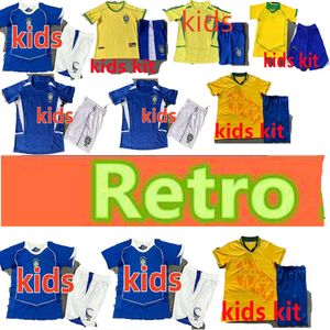 94 98 02 04 Brasil Vintage Jersey Romario Rivaldo Brazils Carlos Ronaldinho Camisa de Futebol Ronaldo Kaka 1994 1998 2002 2004 Pele Retro Soccer Jerseys Kit Kids Kit Kit