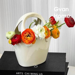 Vasos de alta beleza vaso de cerâmica ornamentos pequenas personalidade cesto em casa decoração de decoração de flores Arranjante