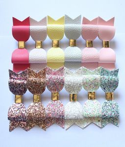 24 PCs Hair duplo Prince Prince Cute Cleda Garota Garata Faux Glitter Felt Litchi Stria Baby Pu Couro Puxa de Cabelo CLIP DE OURO DE OURO BA4219433