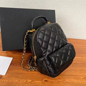 Mini mochila para mulheres diamante verificação de caviar hardware de ouro